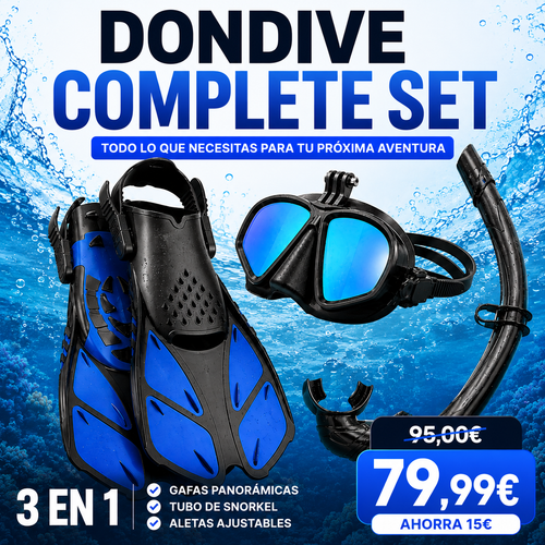 DONDIVE Complete Set - Pack de Snorkel con Máscara, Tubo y Aletas