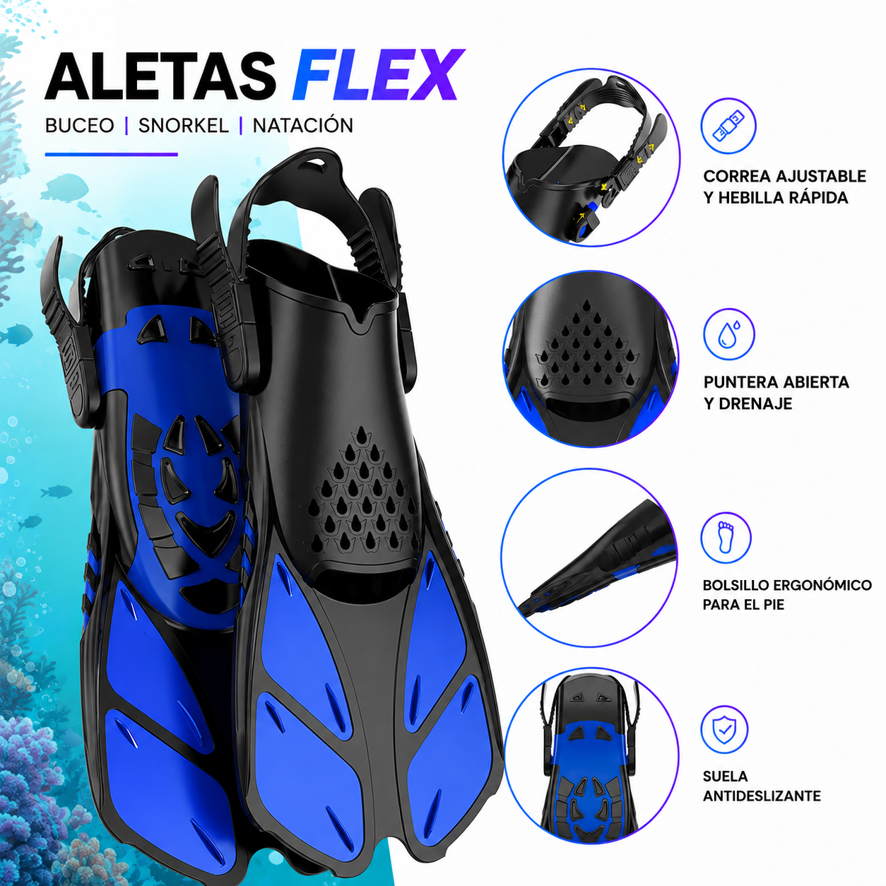 Aletas de Snorkel Ajustables | Buceo y Submarinismo DONDIVE